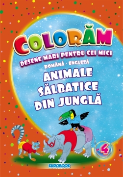 CARTE DE COLORAT CU DESENE MARI: ANIMALE SĂLBATICE DIN JUNGLĂ#1